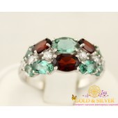 Серебряное кольцо Люсьен с гранатом и зеленым кварцем 1370/1р